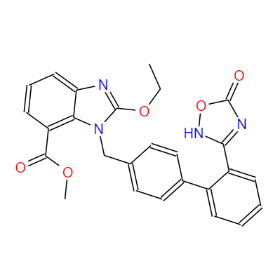 CAS：147403-52-9,中文名稱：1-[(2'-[(乙氧羰基)氧基]脒基)[1,1-聯(lián)苯基]-4-基)甲基]-2-乙氧基-1H-苯并咪唑-7-甲酸甲酯,坎地沙坦酯/阿奇沙坦中間體