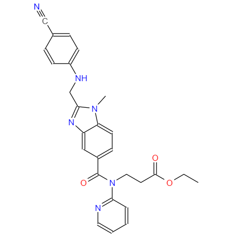 CAS： 211915-84-3,中文名稱： 3-[[[2-[[(4-氰基苯基)氨基]甲基]-1-甲基-1H-苯并咪唑-5-基]羰基]吡啶-2-基氨基]丙酸乙酯 