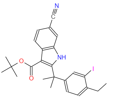 CAS： 1256584-75-4，中文名稱： 6-氰基-2-(2-(4-乙基-3-碘苯基)丙-2-基)-1H-吲哚-3-羧酸叔丁酯
