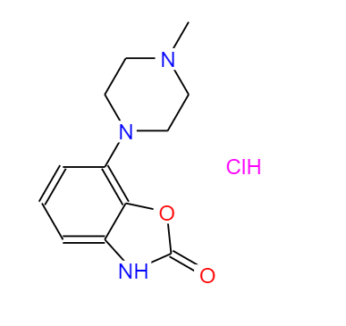 CAS： 269718-83-4，中文名稱： 7-(4-甲基哌嗪-1-基)苯并[d]惡唑-2(3H)-酮鹽酸鹽 英文名稱：Pardoprunoxhydrochloride 