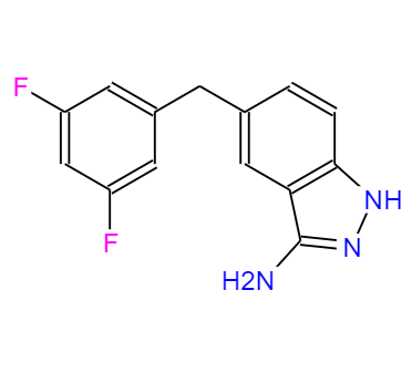 CAS： 1108745-30-7，中文名稱： 5-(3,5-二氟芐基)-1H-吲唑-3-胺 英文名稱：5-(3,5-Difluorobenzyl)-1H-indazol-3-amine 