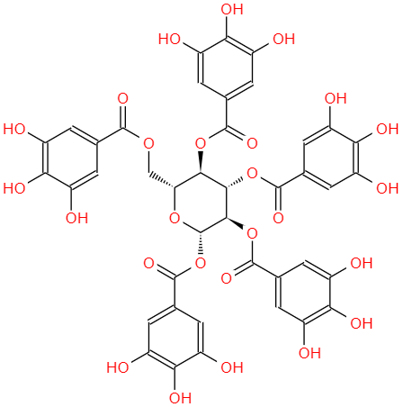 CAS： 14937-32-7，英文名稱：1,2,3,4,6-Pentagalloyl glucose 