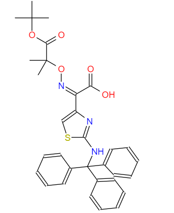 CAS： 68672-66-2，中文名稱： (Z)-2-(2-三苯甲基氨基噻唑-4-基)-2-(2-叔丁氧羰基丙-2-氧亞氨)乙酸