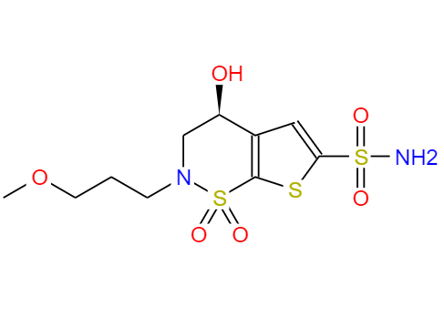 CAS： 154127-42-1，中文名稱： (S)-3,4-二氫-4-羥基-2-(3-甲氧丙基)-2H-噻吩并[3,2-e]-1,2-噻嗪-6-磺酰胺 1,1-二氧化物 