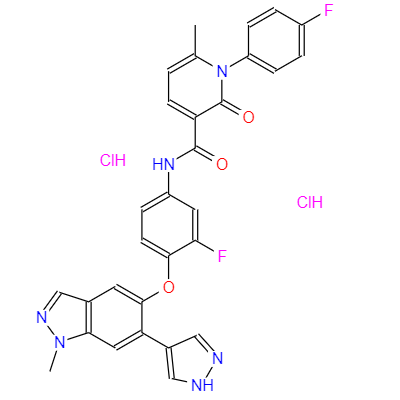CAS： 1206801-37-7，中文名稱： 美樂替尼雙鹽酸鹽 英文名稱：Merestinib dihydrochloride 