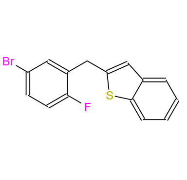 CAS：1034305-17-3，中文名稱(chēng)： 2-(5-溴-2-氟芐基)苯并噻吩 英文名稱(chēng)：Benzo[b]thiophene, 2-[(5-broMo-2-fluorophenyl)Methyl]-