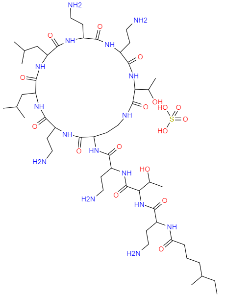 CAS： 1264-72-8，中文名稱： 硫酸粘菌素 英文名稱：Colistin sulfate 