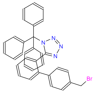 CAS： 124750-51-2，中文名稱： N-(三苯基甲基)-5-(4'-溴甲基聯(lián)苯-2-基)四氮唑；奧美沙坦酯中間體