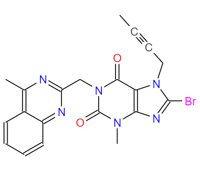 CAS： 853029-57-9，中文名稱： 8-溴-7-丁炔-3-甲基-1-(4-甲基-喹唑啉-2-甲基)-3,7-二氫-嘌呤-2,6-二酮