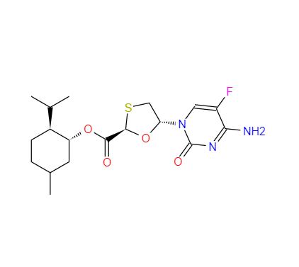 CAS： 764659-72-5，中文名稱： 恩曲他濱中間體FCME;(2R,5S)-5-(4-氨基-5-氟-2-氧代-1(2H)-嘧啶基)-1,3-噁噻烷-2-羧酸