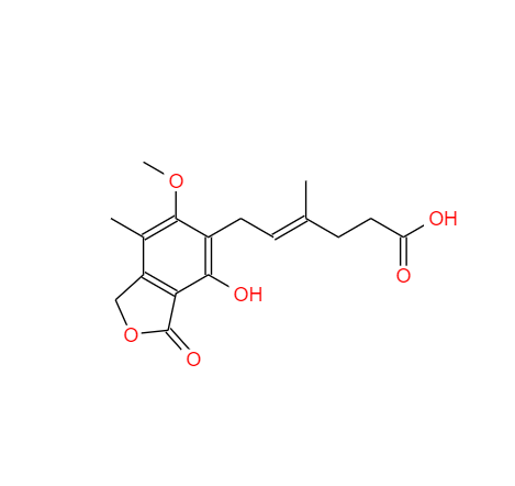  CAS： 24280-93-1，中文名稱： 霉酚酸 英文名稱：Mycophenolic acid