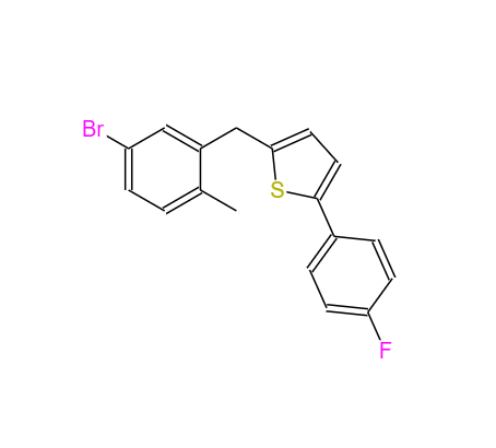 CAS： 1030825-20-7，英文名稱：2-(5-Bromo-2-methylbenzyl)-5-(4-fluorophenyl)thiophene 