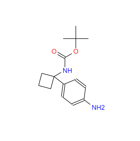 CAS： 1259224-00-4，中文名稱： 1-(4-氨基苯基)環(huán)丁基氨基甲酸叔丁酯 英文名稱：tert-Butyl(1-(4-aminophenyl)cyclobutyl)carbamate 