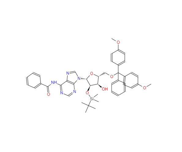 CAS： 81265-93-2，中文名稱(chēng)： 5'-DMT-2'-TBDMS-苯甲?；佘?英文名稱(chēng)：5'-O-DMT-2'-O-TBDMS-N-Bz-Adenosine 