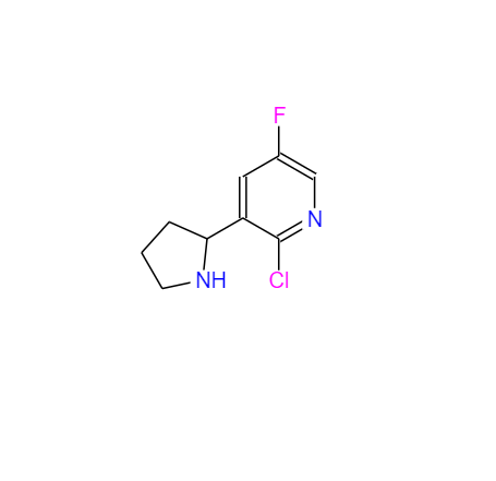 CAS： 1270360-19-4，英文名稱：2-Chloro-5-fluoro-3-pyrrolidin-2-ylpyridine 