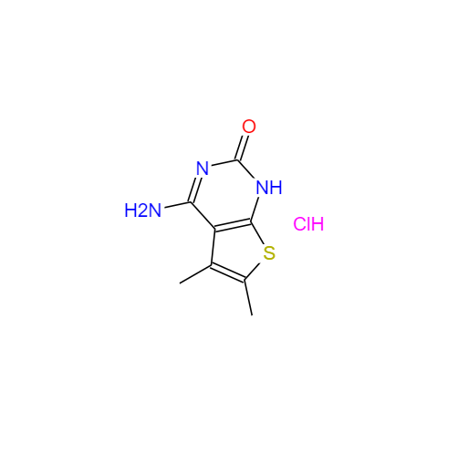 CAS： 1033366-59-4，中文名稱： 4-氨基-5,6-二甲基噻吩并[2,3-D]嘧啶-2(1H)-酮鹽酸鹽