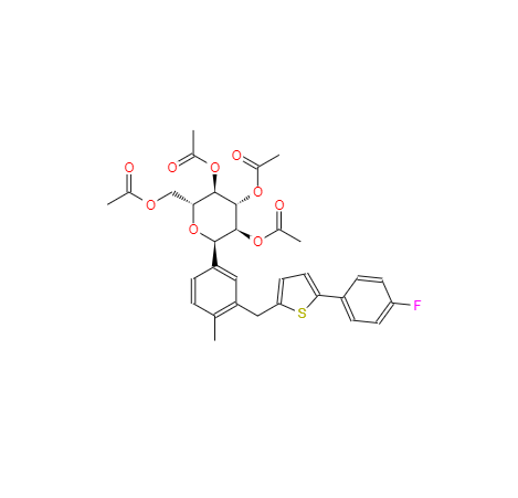  CAS： 2110533-80-5，英文名稱：(2R,3R,4R,5S,6R)-2-(acetoxymethyl)-6-(3-((5-(4-fluorophenyl)thiophen-2-yl)m
