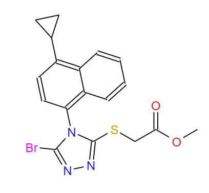 CAS：878671-99-9，中文名稱：2-[[5-溴-4-(4-環(huán)丙基萘-1-基)-4H-1,2,4-三唑-3-基]硫基]乙酸甲酯