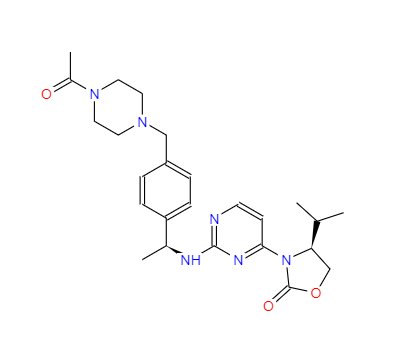 CAS：1429180-08-4，中文名稱：(4S)-3-[2-[[(1S)-1-[4-[(4-乙酰基-1-哌嗪基)甲基]苯基]乙基]氨基]-4-嘧啶基]-4-異丙基-2-惡唑烷酮
